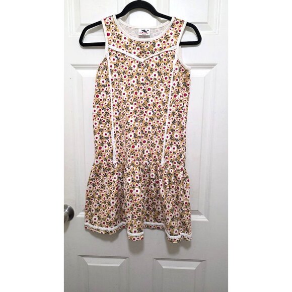 Hanna Andersson Girls Sleeveless Floral Dress Lace Trim Size US 12/150 Cotton Bl - Picture 2 of 8